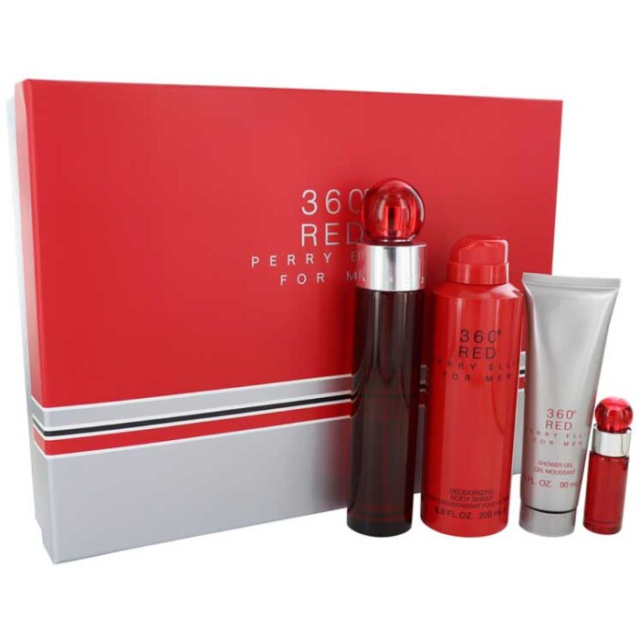 Perry Ellis 360 Red Set 3.4 oz EDT Spr + 0.25 oz Mini EDT Spr + 6.8 oz B Spr + 3 oz SG Men