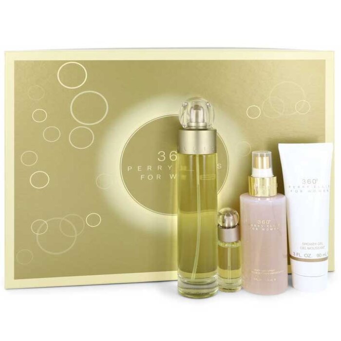 Perry Ellis 360 Set 3.4 oz EDT Spr + 4 oz BM + 3 oz SG + 0.25 Mini EDT Spr Women